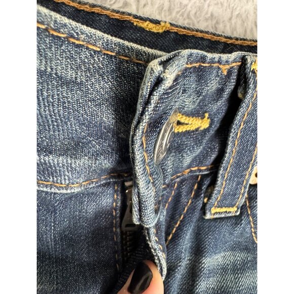 True Religion Womens Denim Mini Skirt Size 26 Frayed Hem Y2K Cotton USA Made - Picture 3 of 12
